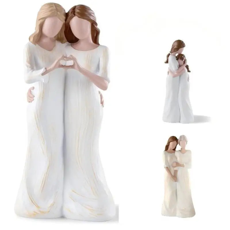 statue résine amitié sœurs blanc beige texture marbrée classique décoration intérieure