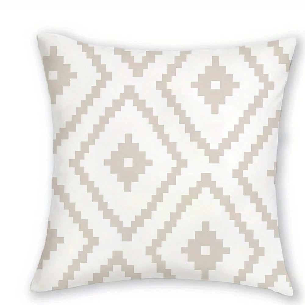 housse coussin motif géométrique moderne polyester beige blanc zipper 40x40cm chambre coucher canapé lit
