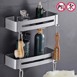 étagère angle moderne noire blanche or adhésive réutilisable salle bain douche trois niveaux fixations