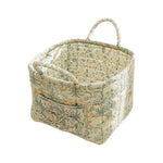 paniers rangement tissu floral multicolore vintage réutilisables armoire poignées transportables multifonctionnels