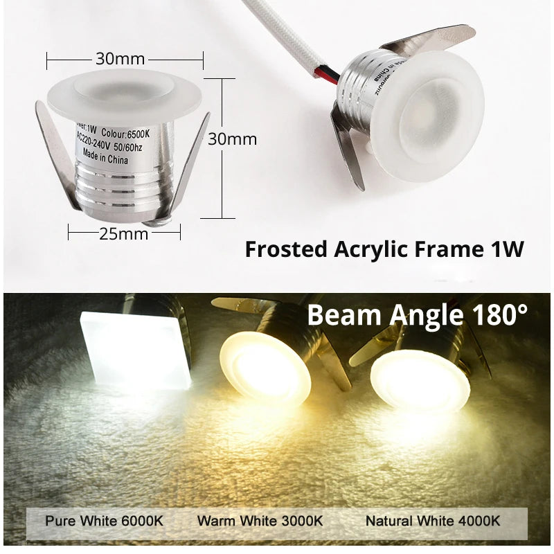 projecteur led blanc noir argent moderne 1w 28mm 30mm opaquet
