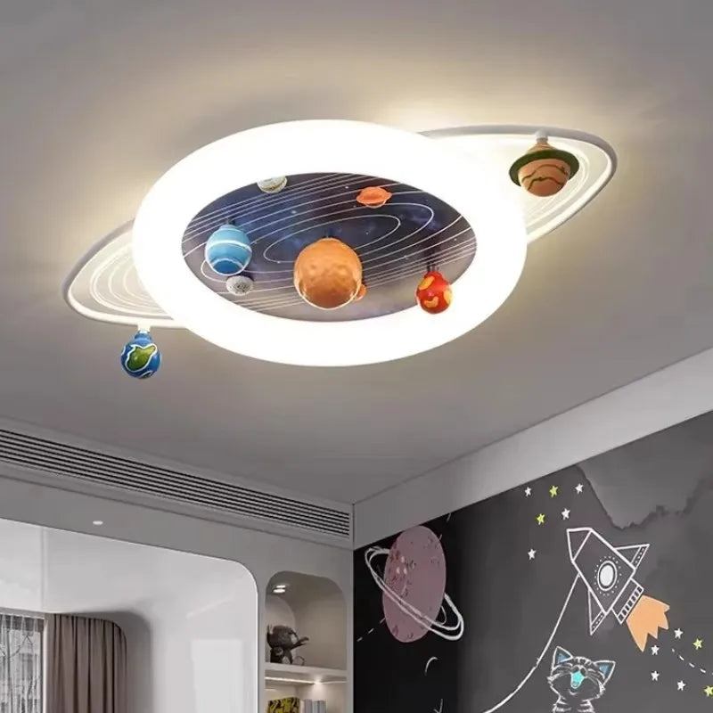 lampe plafonnier led planètes colorées cartoon blanc bleu orange rouge vert gris chambre étude