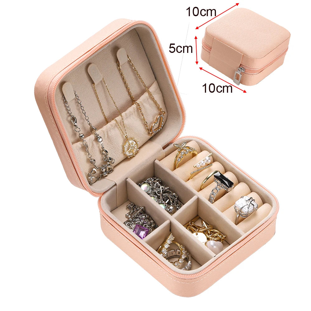 boîte bijoux simili cuir moderne compartiments noir vert rose clair orange fermeture éclair portable