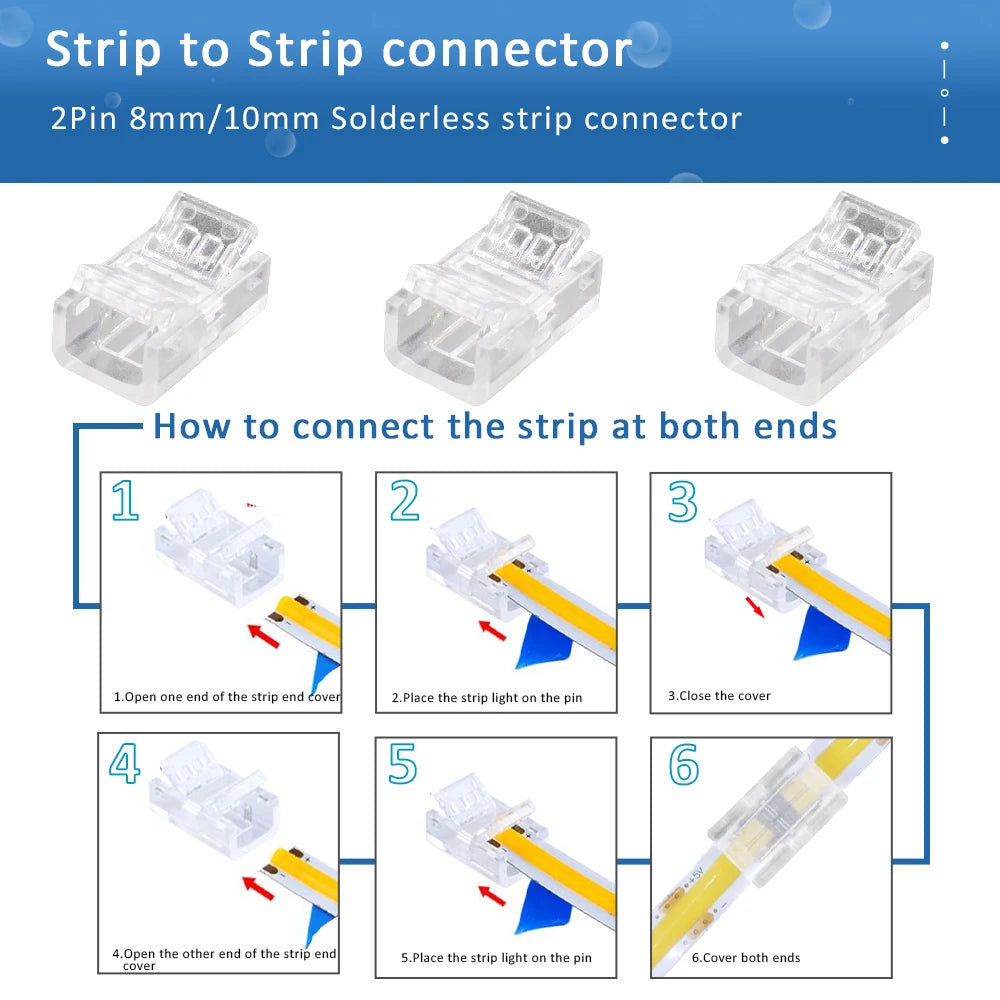 connecteurs led transparents clips rubans flexibles 5v 12v certifiés rohs ul