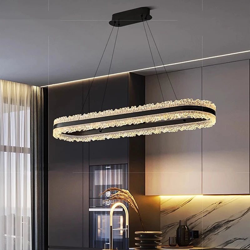 suspension lumineuse moderne cristaux dorés translucide noir pendentif chaines 110cm 40cm 60cm 80cm