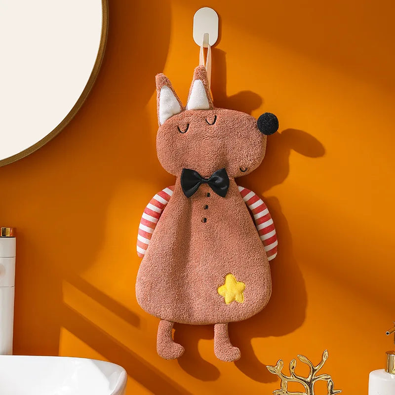 serviettes toilette animaux mignons gris beige rose douces absorbantes enfants déco chambre salon