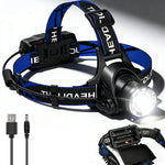 lampe frontale led rechargeable étanche haute luminosité zoomable noir bleu moderne