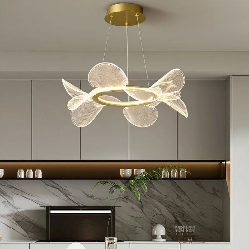 suspension lumineuse moderne acrylique blanc doré fine maille salon chambrehôtel