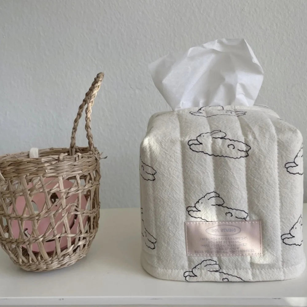 boîte mouchoirs tissu nuages lapins blanc minimaliste moderne décoration intérieure salon chambre douce confortable