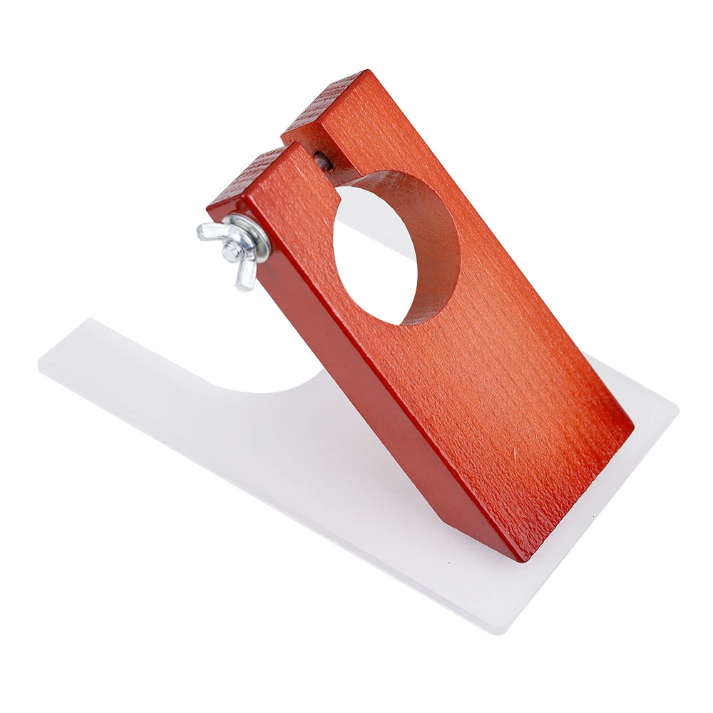 support outil électrique rouge bois clair doré bleu base transparente industriel visserie allen tige