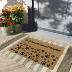 tapis d'entrée imprimé empreintes pattes noires fond marron résistant antidérapant classique