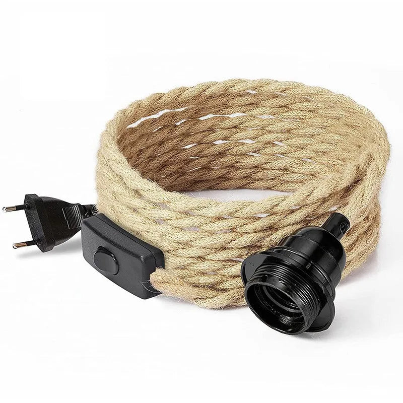 câble électrique tissé vintage 2m 3m e27 on off eu plug noir rustique