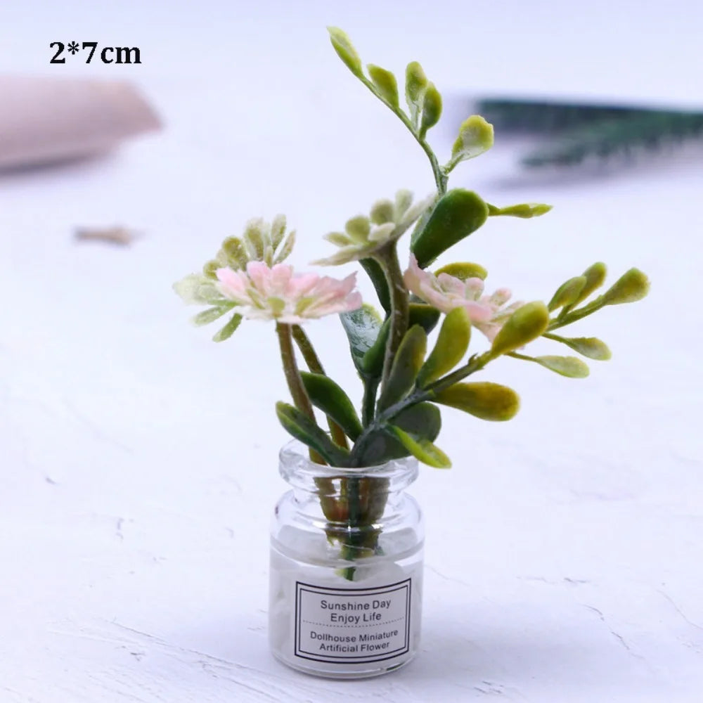 fleurs artificielles miniature verre transparent divers motifs floraux pot petite pierre étiquetteextérieur nature