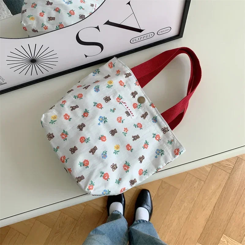 sac provisions toile multicolore fleurs moderne sans fermeture éclair poignées pique nique étudiant lunch