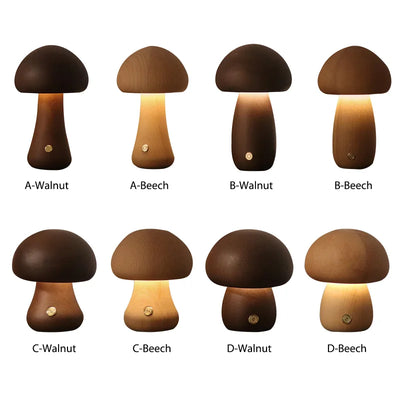 Lampe champignon LED en bois avec interrupteur tactile sur table de chevet