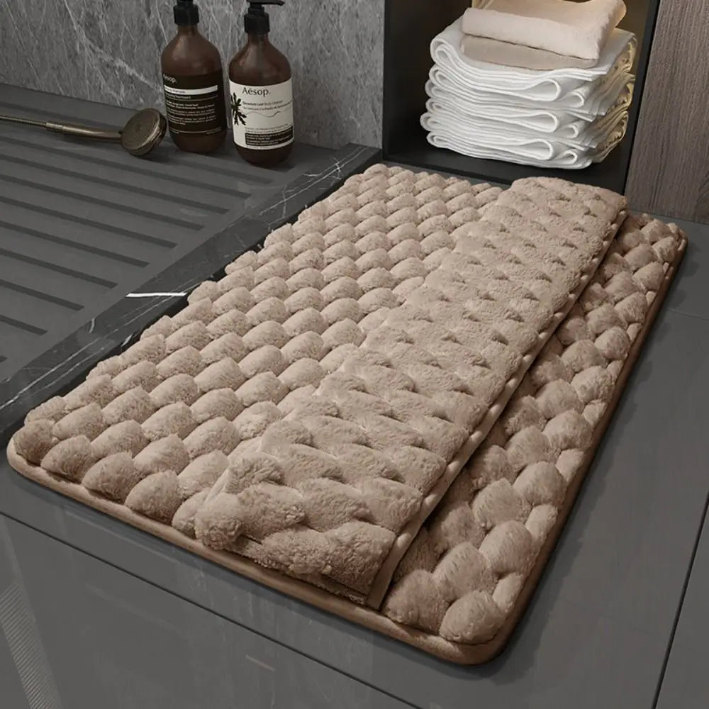 tapis bain microfibre antidérapant absorption eau doux moderne blanc beige gris