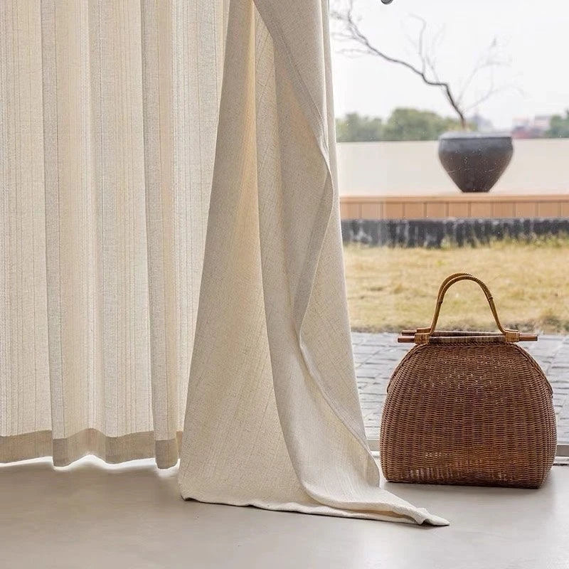 rideau moderne minimaliste polyester beige clair anneaux opacité maison W120cmxH250cm W150cmxH250cm