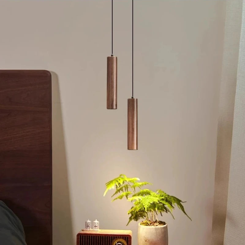 Lampes suspendues bois minimaliste modernes chambre salon éclairage LED marron foncé beigeclair