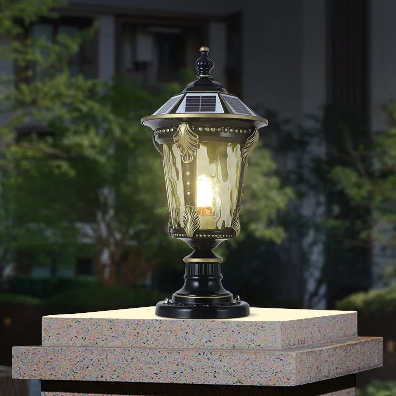 lampe solaire extérieure led bronze ornements dorés éclairage jardin classique économie energie ip55 aluminium