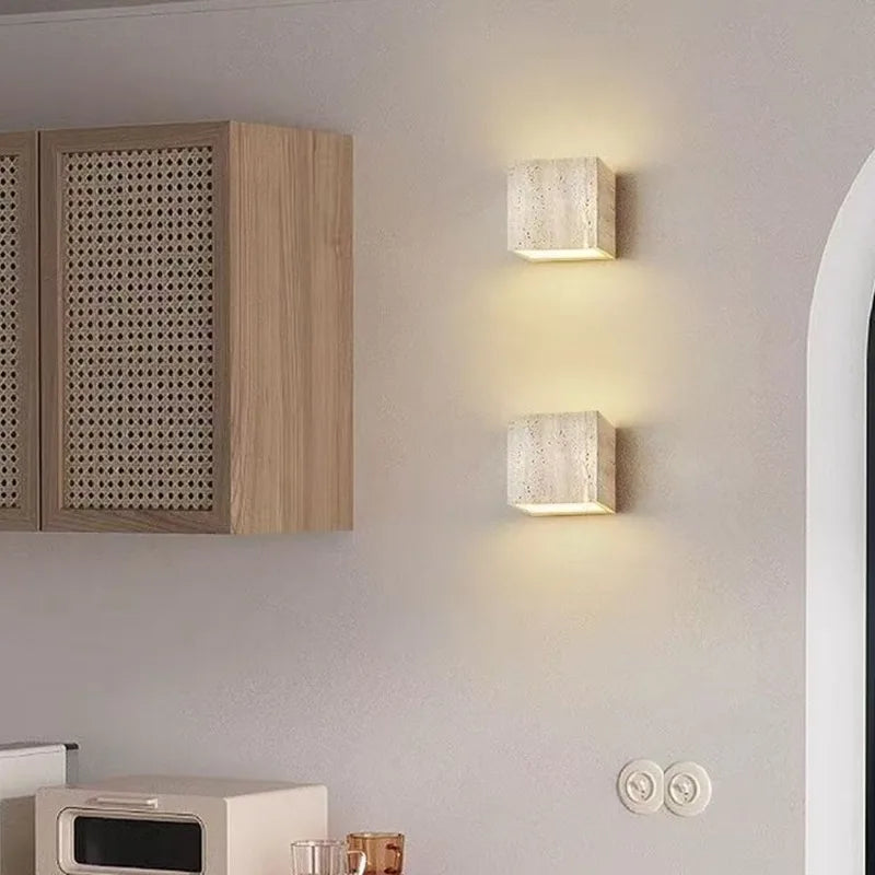 applique murale moderne pierre travertin beige éclairage led chambre salle manger