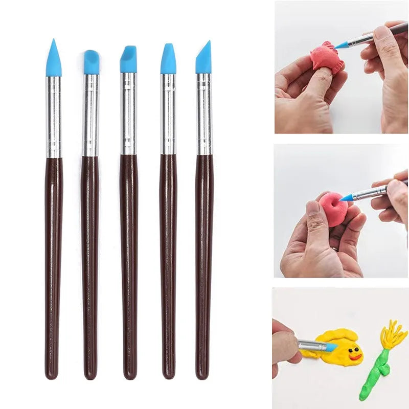 ensemble pinceaux outils céramique sculpture poignées bois métal pointes plastique transparent ergonomiques