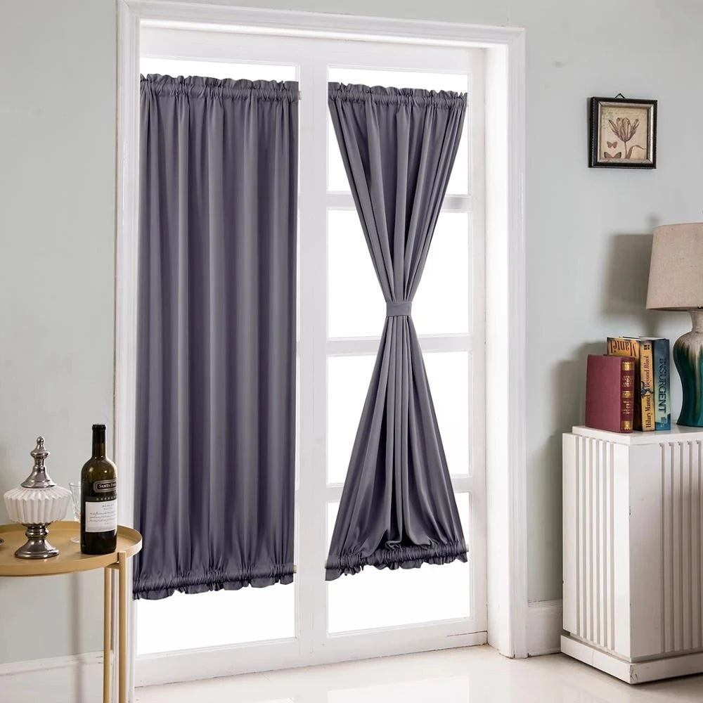 rideau fenêtre porte coulissante double poche polyester plissé beige gris blanc opaque classique européen