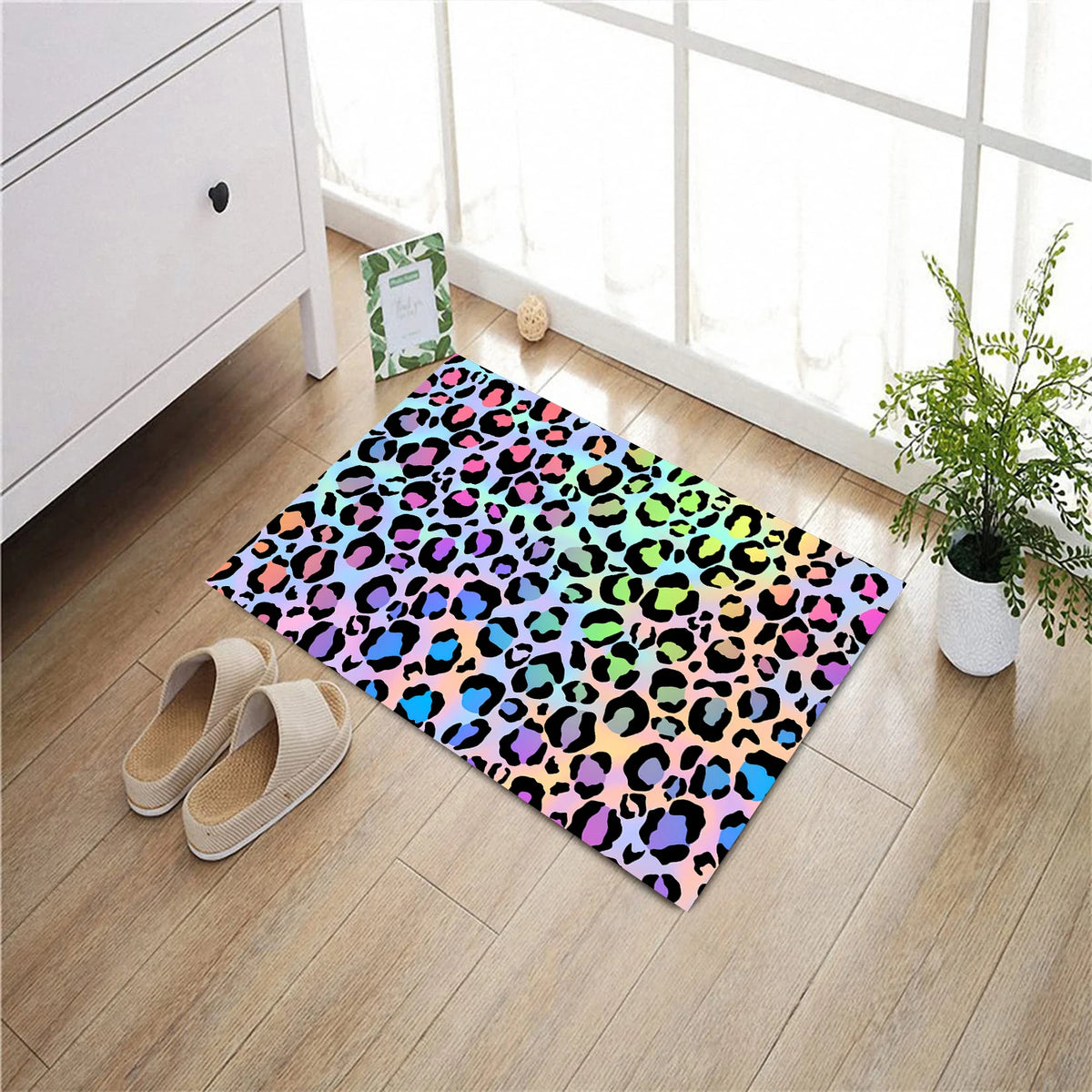 tapis d'entrée moderne imprimé léopard multicolore anti dérapant imperméable résistant bactéries adultesextérieurintérieur