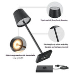 lampe table moderne rechargeable interrupteur tactile contemporaine led noir basse consommation