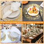 serviettes table blanches dorées feuille d'or texture élégantes classiques 33cm