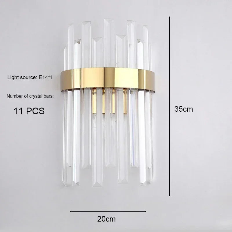 applique murale moderne cristal transparent doré rayures horizontales salon chambre