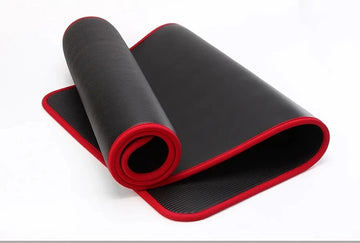 tapis yoga épais 10mm antidérapant absorbant sueur poignée moderne noir rouge rayures horizontales