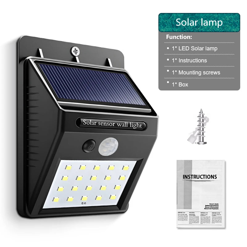 lumière solaire led extérieure ip68 détecteur mouvement 18 lumières moderne noir abs