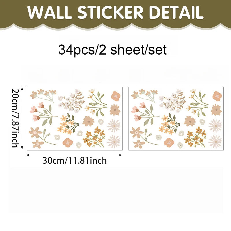 sticker mural bohème fleurs colorées adhésif salon chambre enfants decoration aquarelle opaque pvc nouveau
