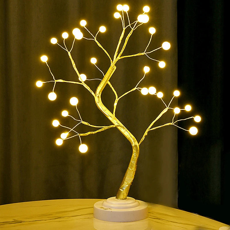 arbre lumineux décoratif or fil cuivre branches fines base plate veilleuse minimaliste moderne chambre