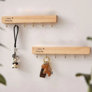porte clés mural bois naturel minimaliste panda ours clés métal noir happy every day