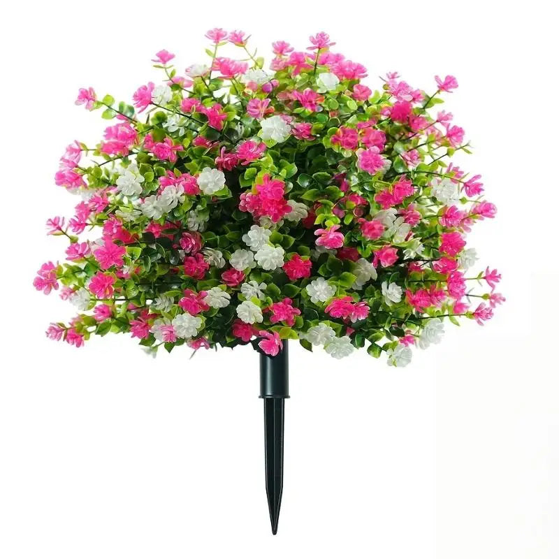 décoration extérieure bouquet artificiel violet blanc rose moderne tringle jardin anniversaire expositionextérieur