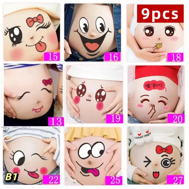 autocollants ventre grossesse souriant coeurs empreintes pieds textes baby shower amusants photos maternité imperméables