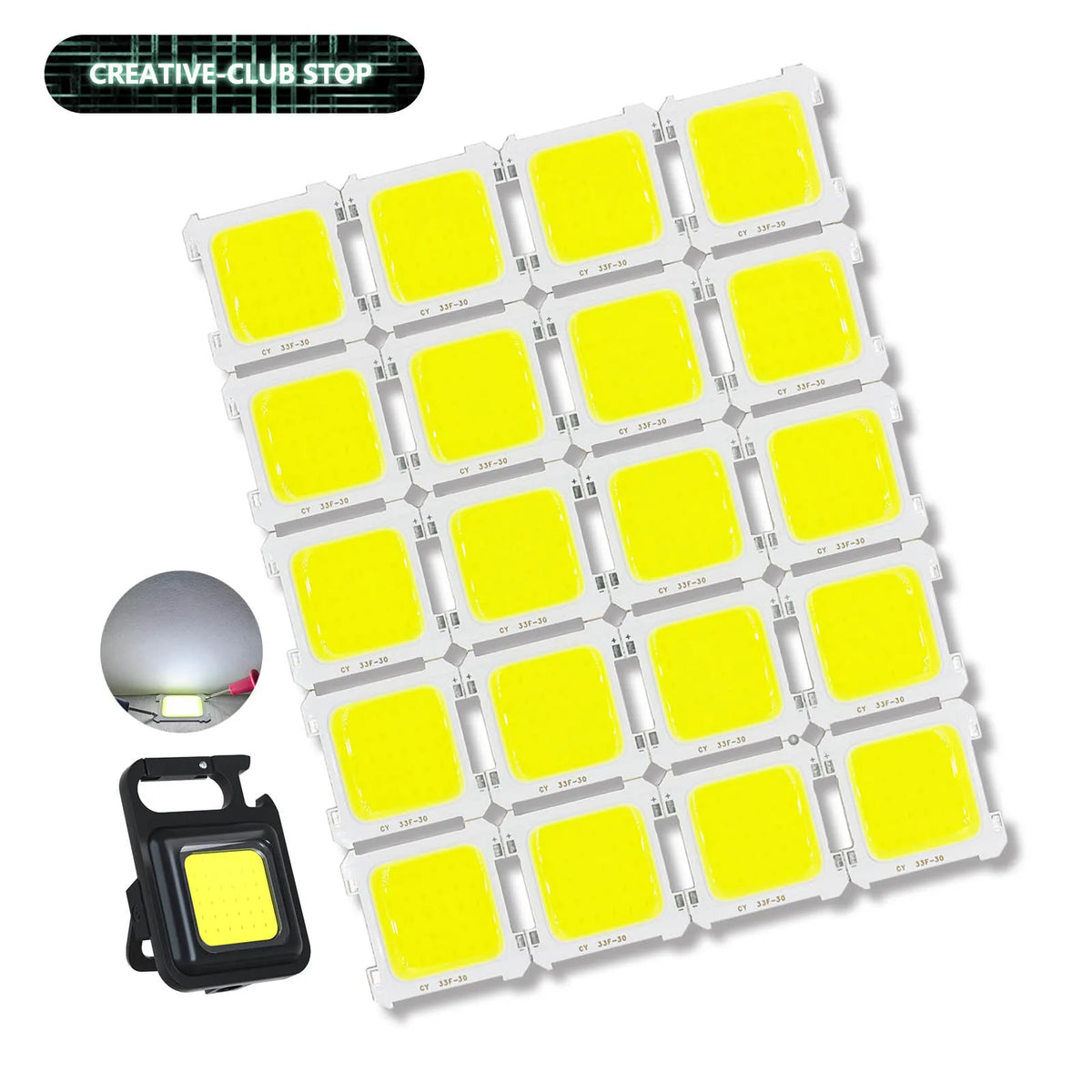 lumières led cob 5w 7000k 10000hanches 24x24mm 120degres camping portable