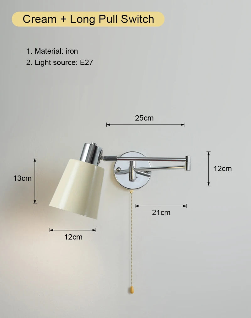 lampe murale articulée chrome plissée éclairage quotidien moderne interrupteur cordonversible