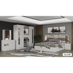 ensemble chambre coucher moderne lit double commode armoire tables nuit miroir tête lit capitonnée