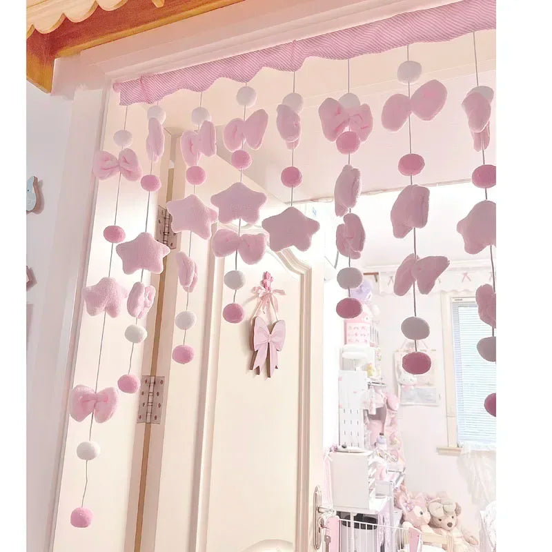 rideau decoratif doux papillons etoiles rose velours semi transparent enfantin chambre fille