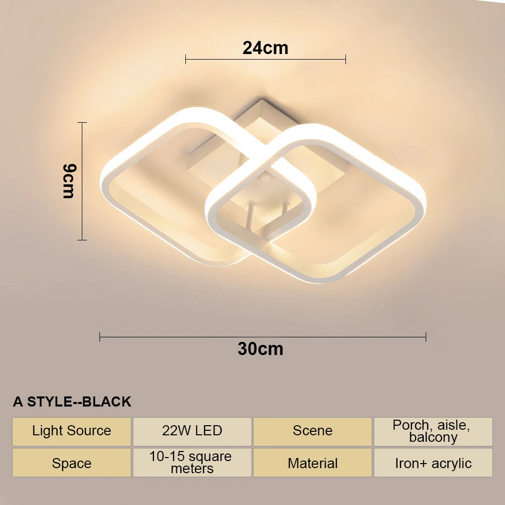 plafonnier led moderne fer acrylique noir blanc réglable 22w 24x30cm