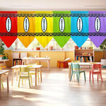 rideaux polyester crayon motif anniversaire retour école moderne enfantin jaune rose blanc