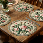 napperons floraux vintage lavables table rose vert feuilles motif classique pièces 38x38cm