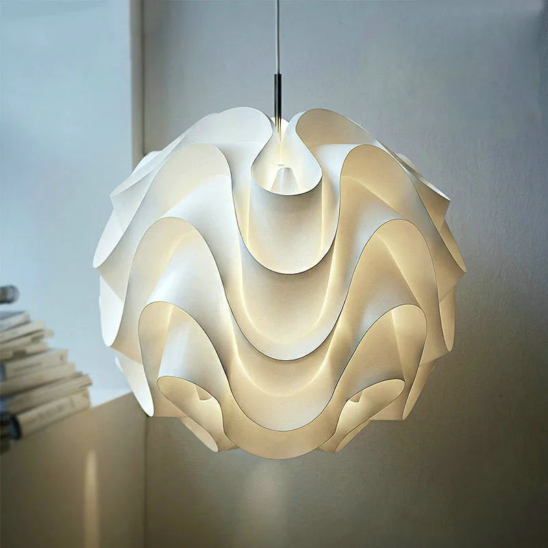 Suspension lumineuse moderne blanche plissée fer opacité câble suspendu led salon