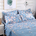 ensemble literie floral rose bleu couvre lit taies oreiller romantique feminin franges lit 150x200cm