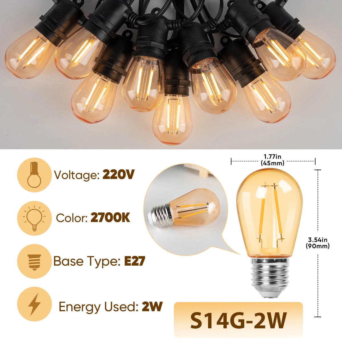 guirlande lumineuse led jaune 10m 10ampoules extérieur imperméable jardin festive