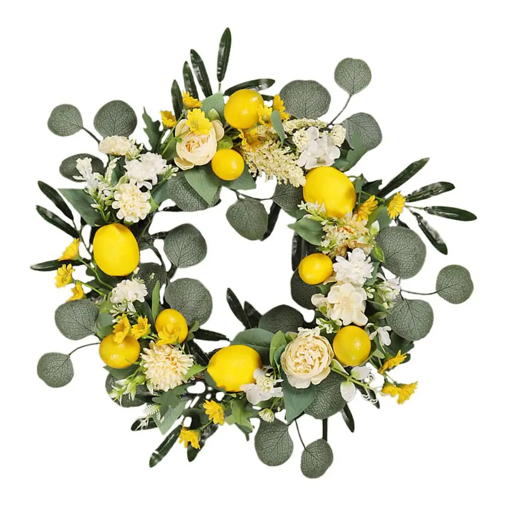 Couronne de citron fleurs simulées rouge décoration murale été