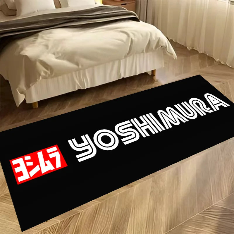 tapis garage moto noir blanc rouge antidérapant intérieur sportif logo yoshimura moderne maison