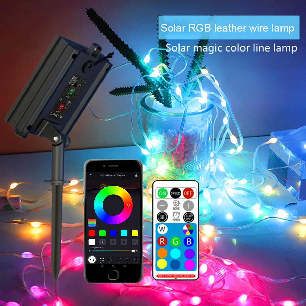 lampe led solaire multicolore moderne fil cuir tringle télécommande contrôleur lumière